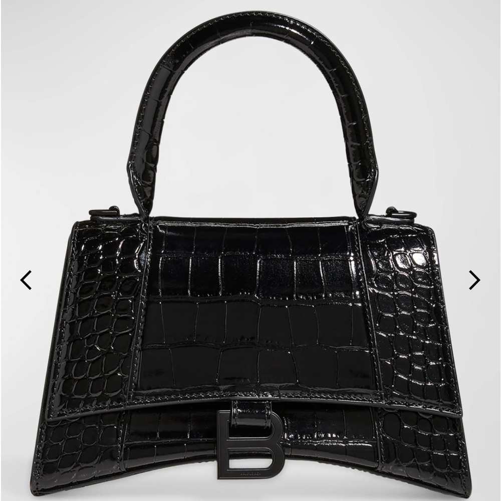 Balenciaga black Crocodile small hourglass bag